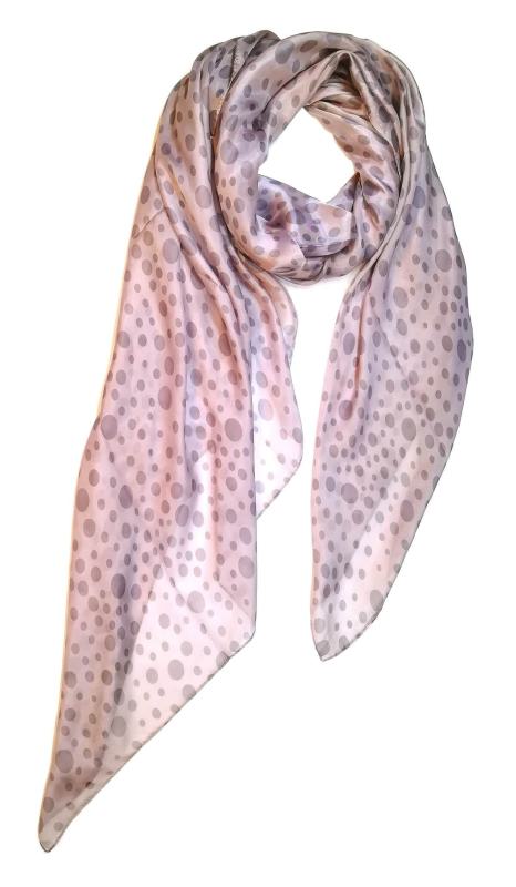 Scarf 100% Silk Paj Points Dots Grey Braun